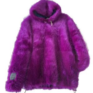 NEW Stella McCartney Adan Purple Faux Fur Pullover Hooded Coat Hoodie Jacket S/M